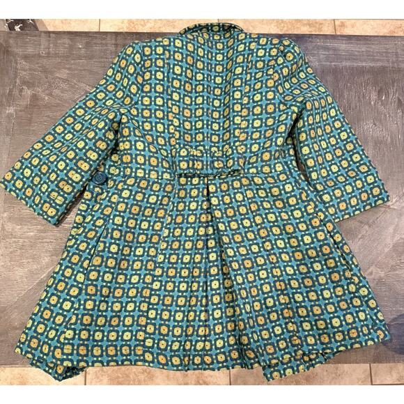 Tulle XS Retro Teal Gold Geometric Mod Swing Coat Fully Lined 60s Style - Picture 3 of 9